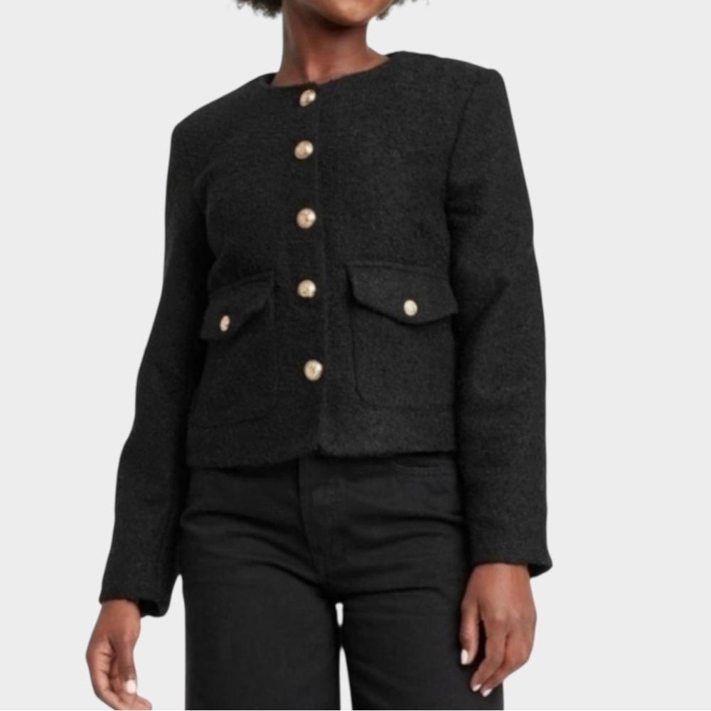 Universal Thread Tweed Button Front Jacket In Bla… - image 1